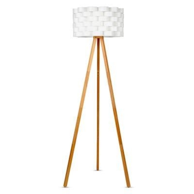 Brightech Bijou 60 in. Natural Wood LED Tripod Lamp with Interlacing Ribbon White Shade