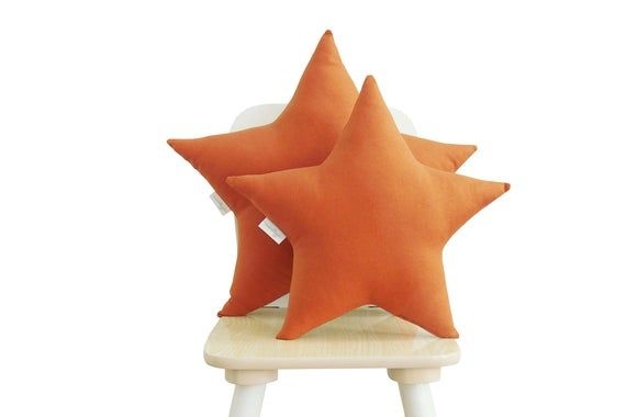 Burnt Orange Star Pillow, Terracotta Star Cushion, Star Shaped Nursery Pillows, Baby Pillow,kids pil