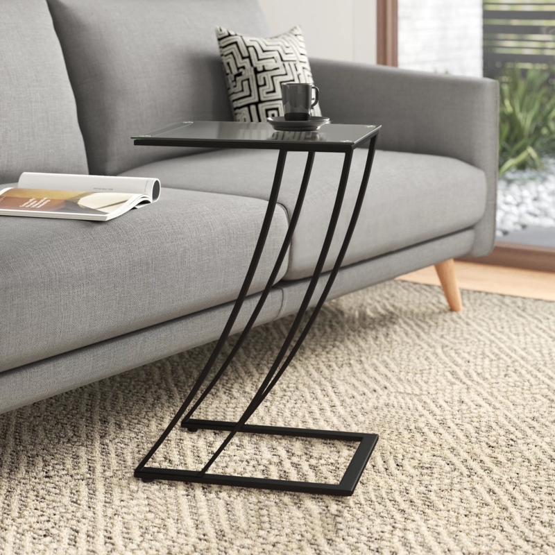 Cannava Accent Table, C-shaped, End, Side, Snack, Living Room, Bedroom, Metal, Tempered Glass