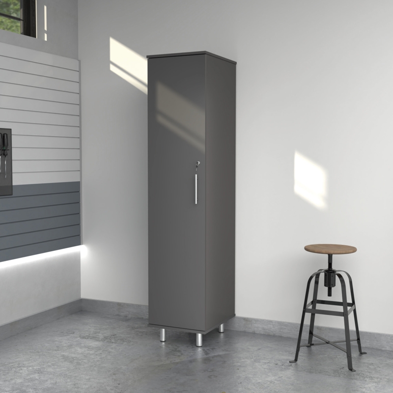 Ceasare 71" Slim Storage Cabinet, Dark Gray u0026 Maple