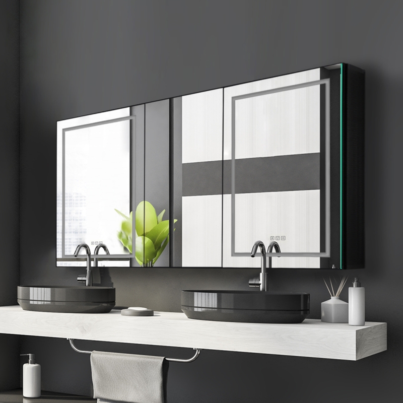 Chais 66'' W 36'' H Surface Framed Medicine Cabinet with Mirror and 12 Shelves