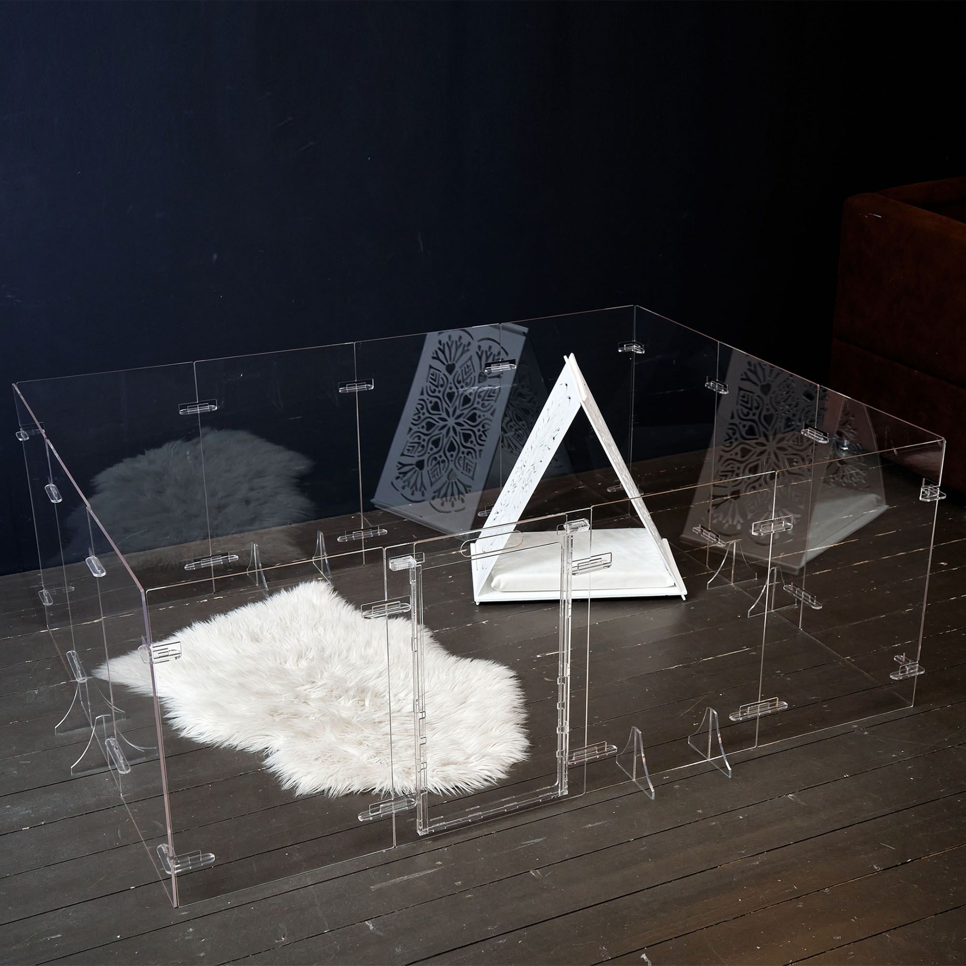 Clear dog playpen, acrylic pet pen, dog crate furniture, plexiglass dog house indoor, dog enclosures, puppy play pen. - 12 panels 24" H