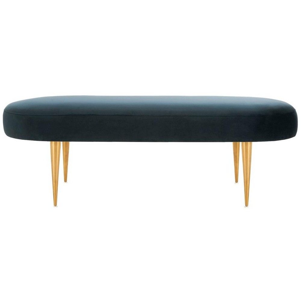 Corinne Velvet Oval Bench - Navy - Safavieh.