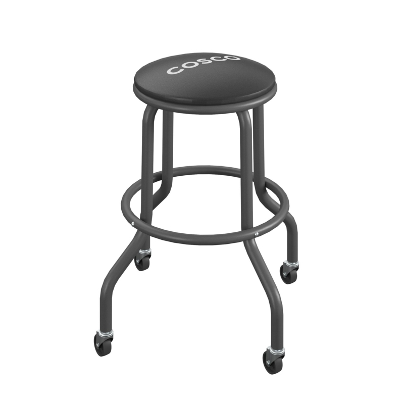 COSCO All Steel, Vinyl Work Seat with Rolling Casters, 300lb Weight Capacity