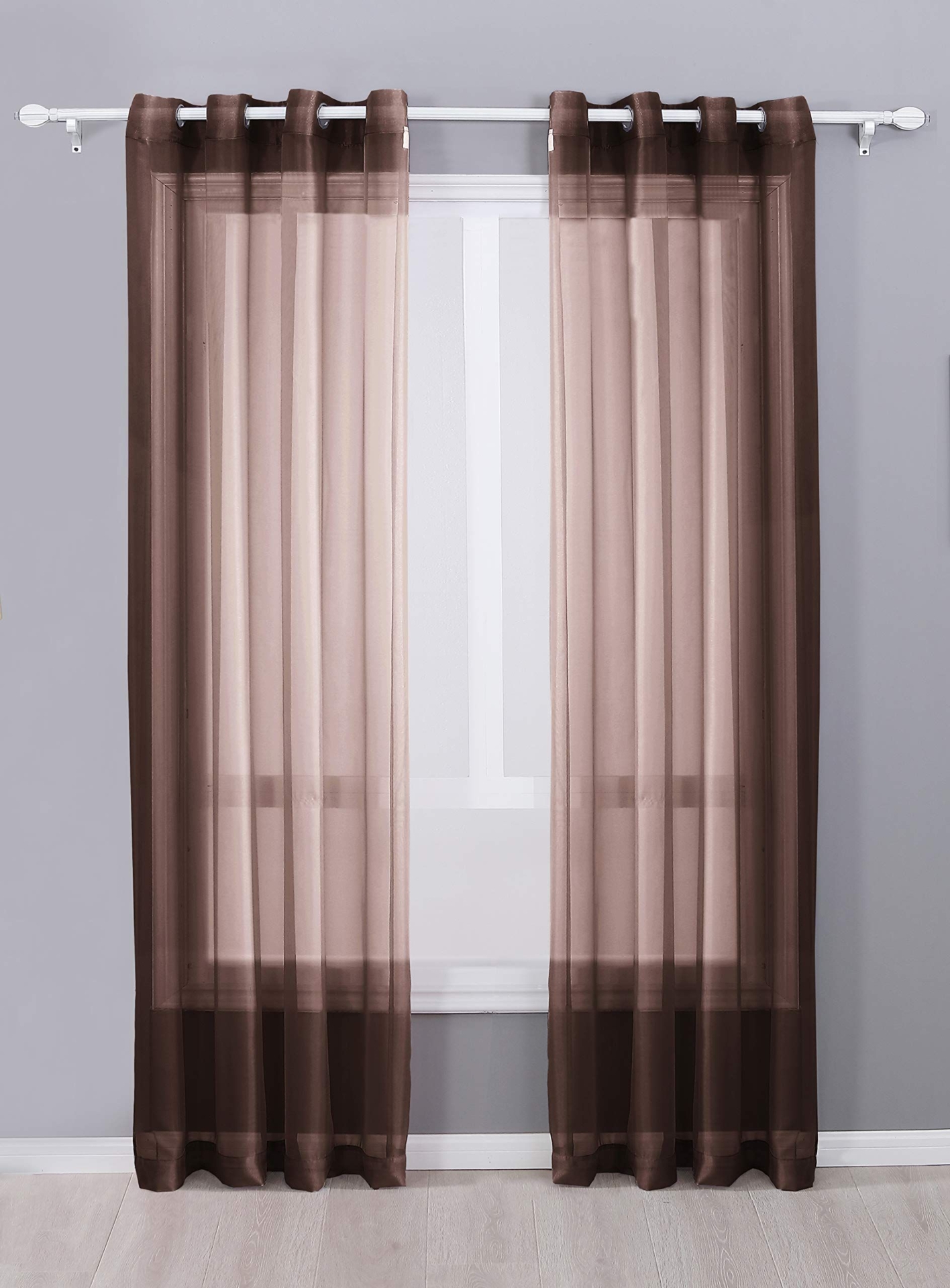 Decotex 2 Piece Sheer Voile Grommet Top Window Curtain Panel Drapes (54" X 84", Chocolate)