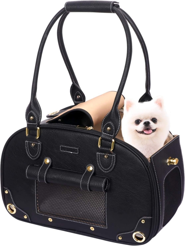Dog Backpack, Pet Backpack, Dog Wallet, Foldable Waterproof Premium PU Leather Pet Travel Portable Bag, Suitable For Cats And Small Dogs, Household And Outdoor Small Size Black