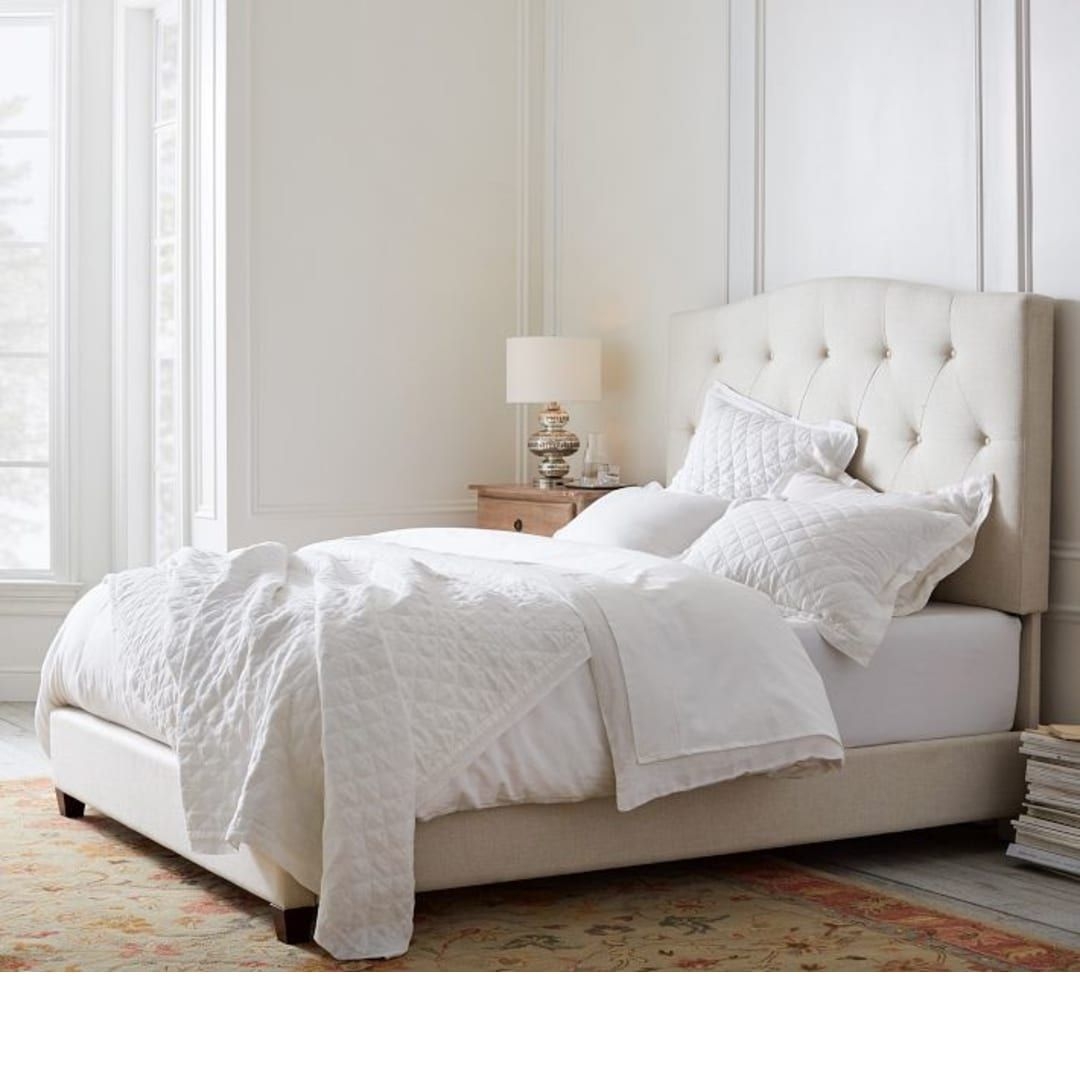 Elliot Curved Upholstered Bed, Queen, Luxe Boucle Ivory