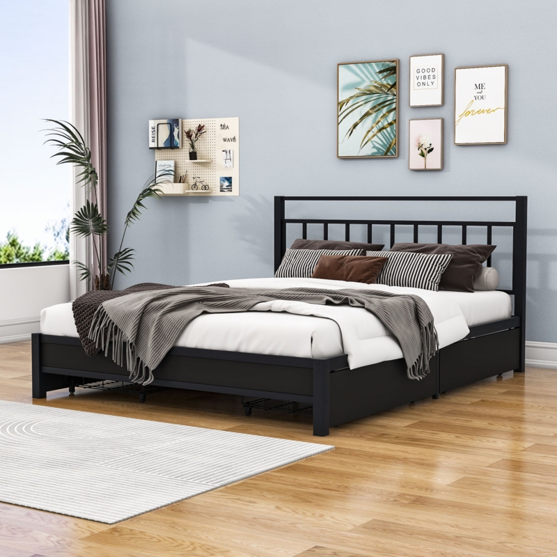 Emmeloord Metal Slat Storage Bed