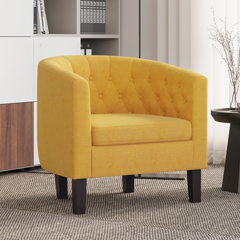Evelie 28.35" W Tufted Linen Barrel Chair Upholstered