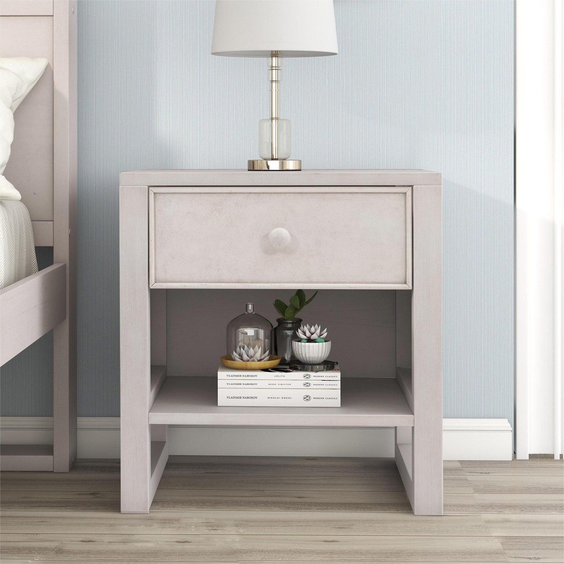 Farmhouse Wooden Nightstand with a Drawer and an Open Storage,Suitable for The Bedroom Living Room
