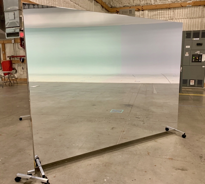 Frameless LiteMirror with Rolling Stands and Bulletin Board Backing