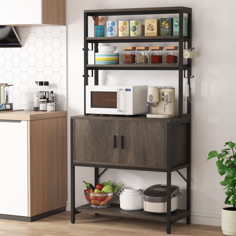 Frederieke 31.49'' Wood Standard Baker's Rack with Wine Glass Storage