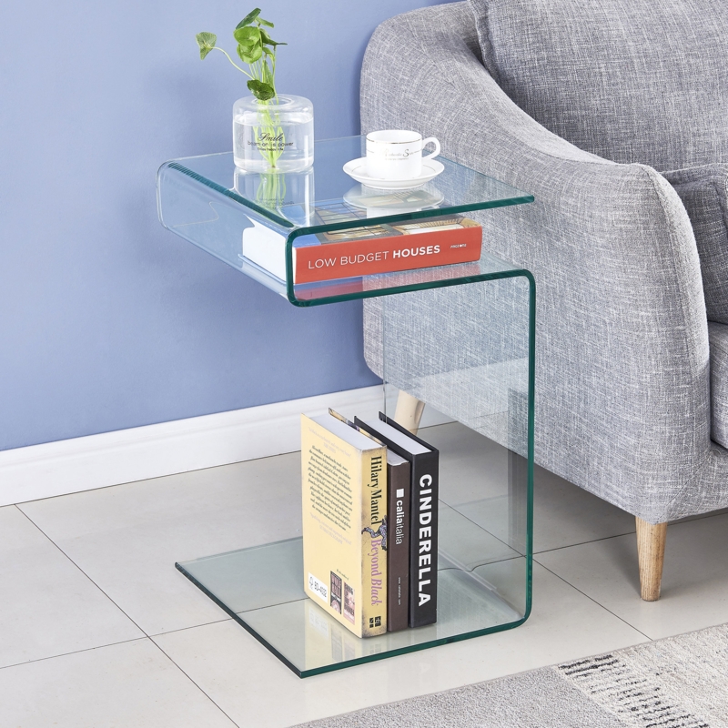 Glass Side Tables, Clear Endu0026Side Square Glass Tables for Living Room or Bedroom Chlorene