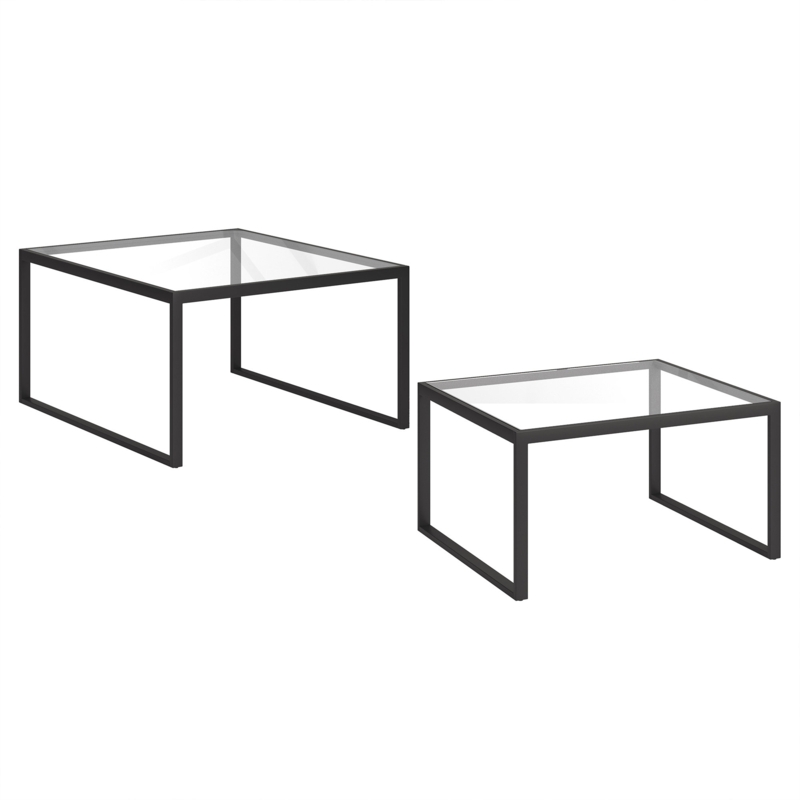 Henry-Lukas (Set Of Two) 30" Glass And Steel Square Nested Coffee Tables