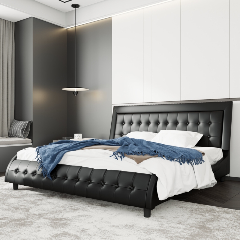 Hinchinbrook Faux Leather Platform Upholstered Bed with Adjustable Headboard