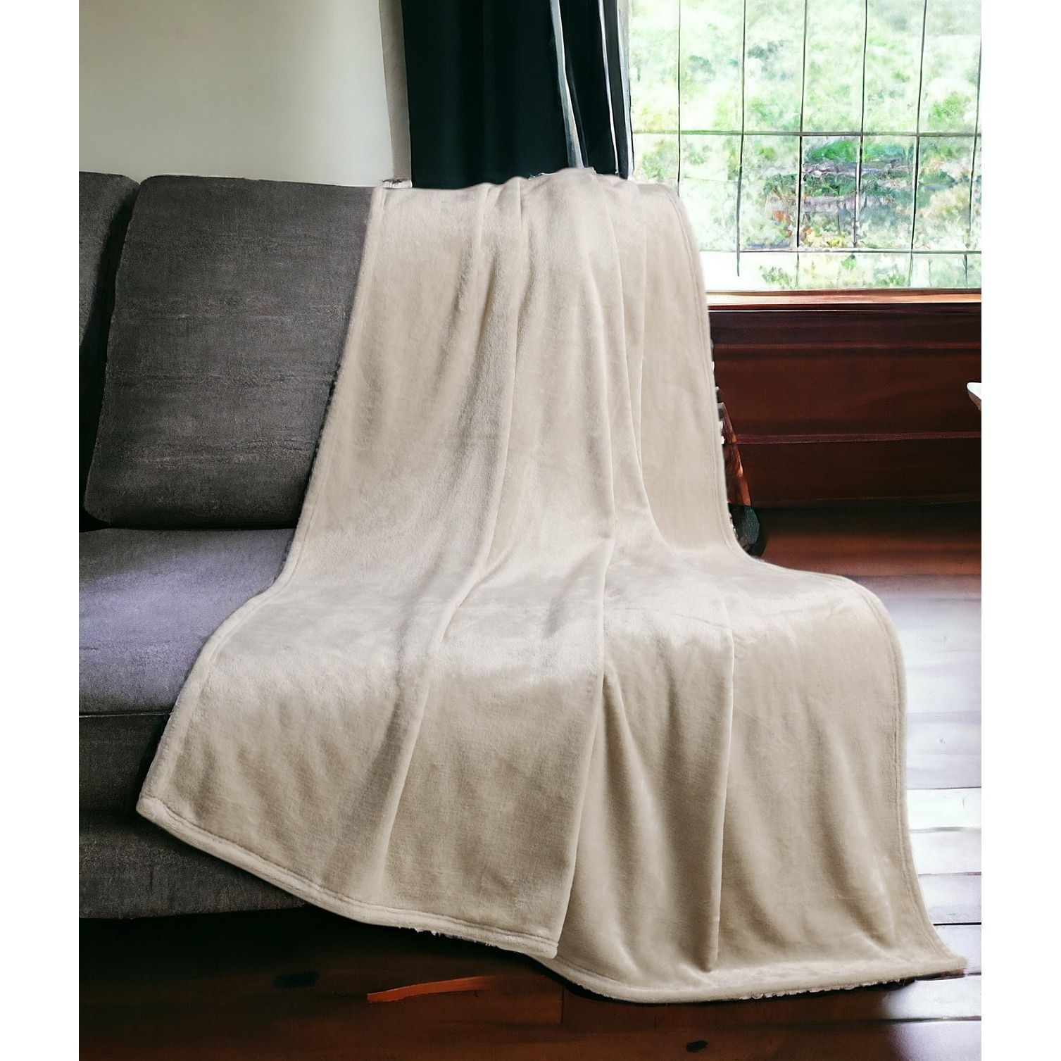 HomeRoots Ivory Solid Anti Microbial Oversized Throw