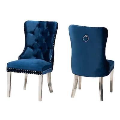 Honora Navy Blue and Silver Dining Chair (Set of 2)
