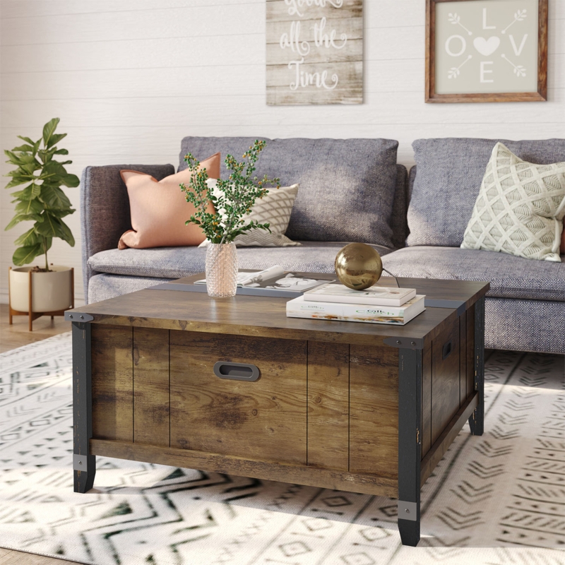 Ivybridge Farmhouse Lift Top 4 Leg Coffee Wood Center Table for Living Room Extra Large Hidden Storage