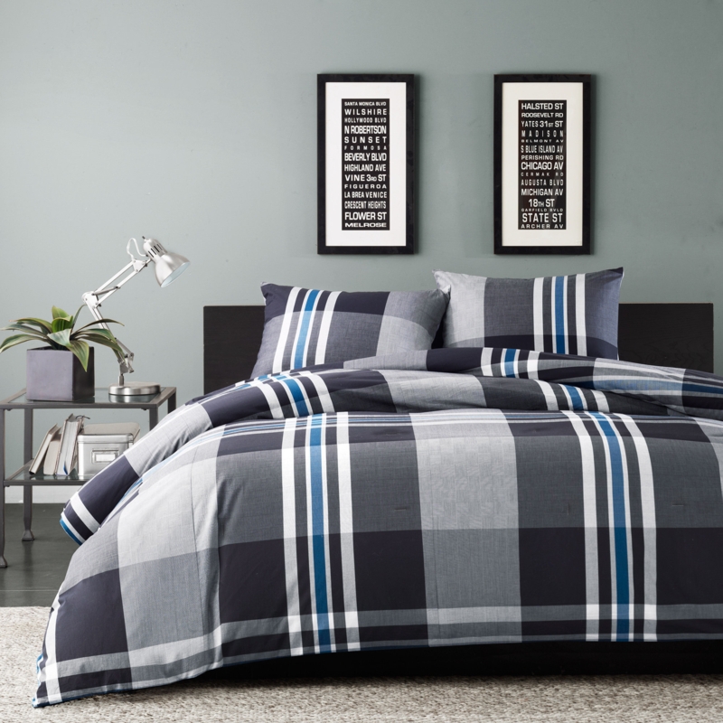 Jeneva Traditional Cotton Percale Plaid Comforter Set