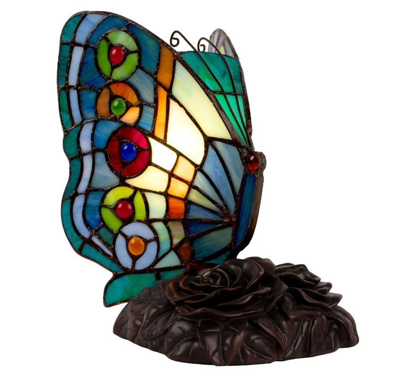 Keira 8.5" Tiffany Style Butterfly Lamp - Colorful Vintage Stained Glass Table or Desk Light
