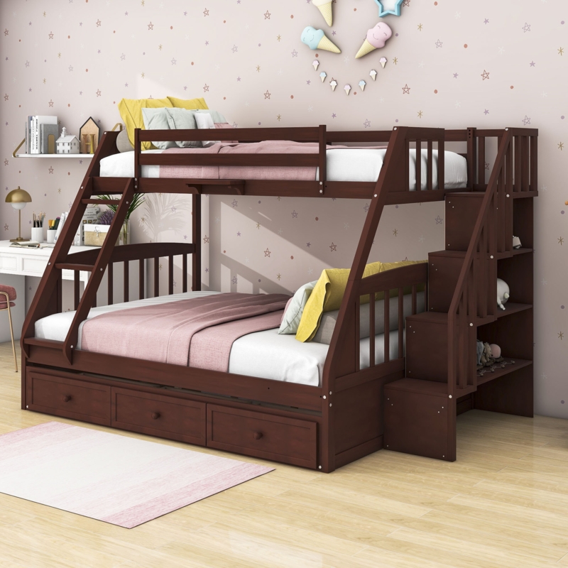 Kids Twin Over Full Bunk Bed with Drawers