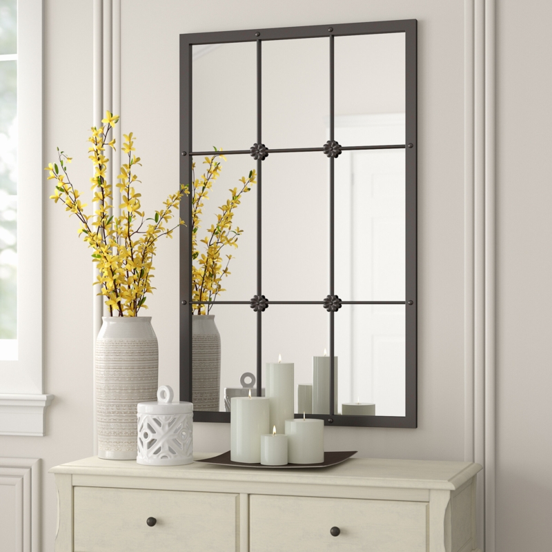 Kinslee Metal Window Pane Farmhouse Wall Mirror