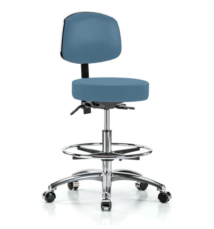 Kley Backed Adjustable Height Ergonomic Stool with Footring Wheels