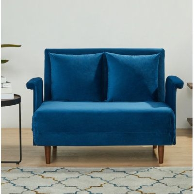 Latitude Run Stanton Drew 47.64" Wide Convertible Chair Velvet/Fabric in Blue, Size 10.63 H x 47.64 W x 36.22 D in | Wayfair