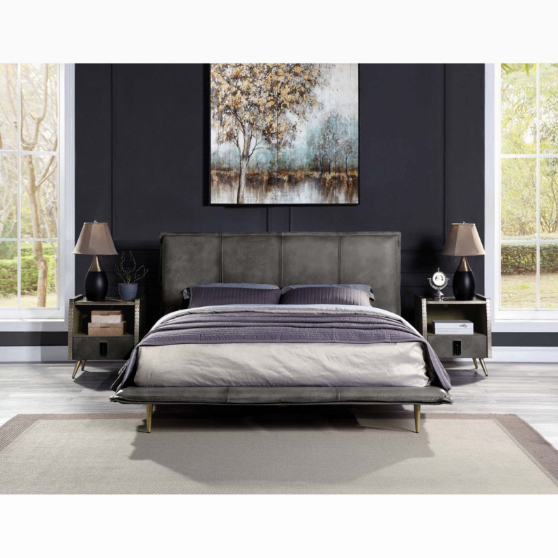 Leather Metal Platform Bed