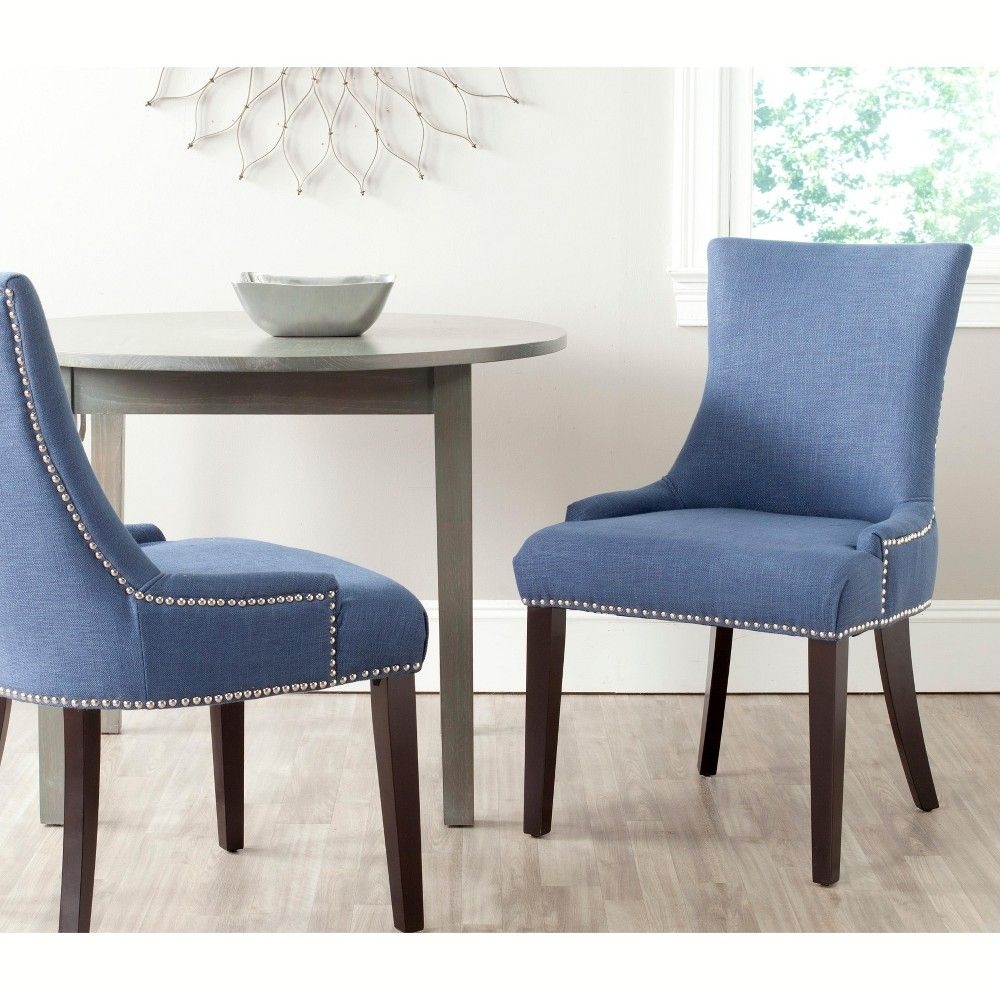 Lester 19''H Dining Chair (Set of 2) with Silver Nail Heads - Navy - Safavieh.