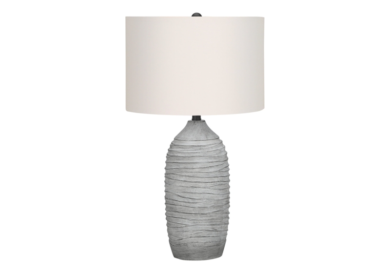 Lighting, 27"H, Table Lamp, Grey Resin, Ivory / Cream Shade, Modern