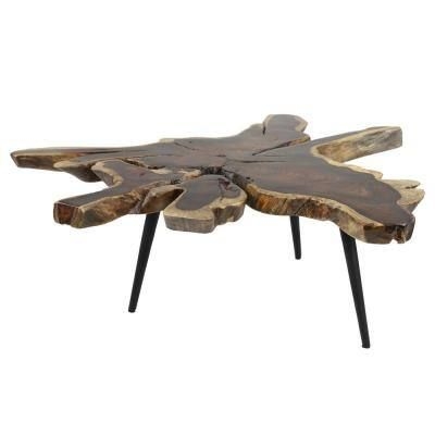 Litton Lane 47 in. x 16 in. Live Edge Santos Rosewood Rustic Coffee Table, Brown