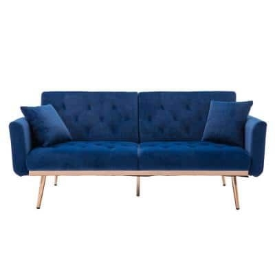 LUCKY ONE Leisure Living 68.11 in. Navy Velvet 2-Seats Contemporary Sofa in Rose Gold Metal Feet, Blue