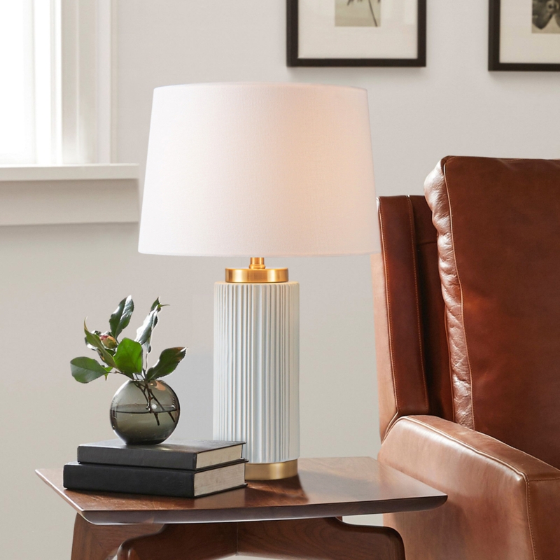 Maroula 24"H Hollywood Regency Modern Ribbed Ceramic Table Lamp w/ LED Bulb for Bedroom Living Room