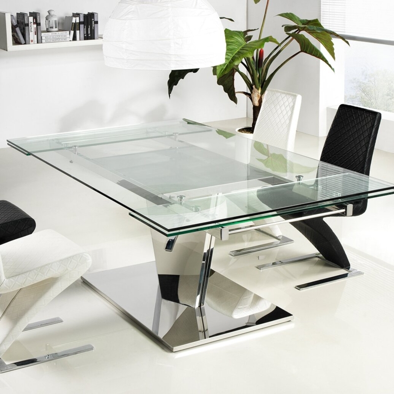 Mcmurray Extendable Glass Top Metal Base Dining Table