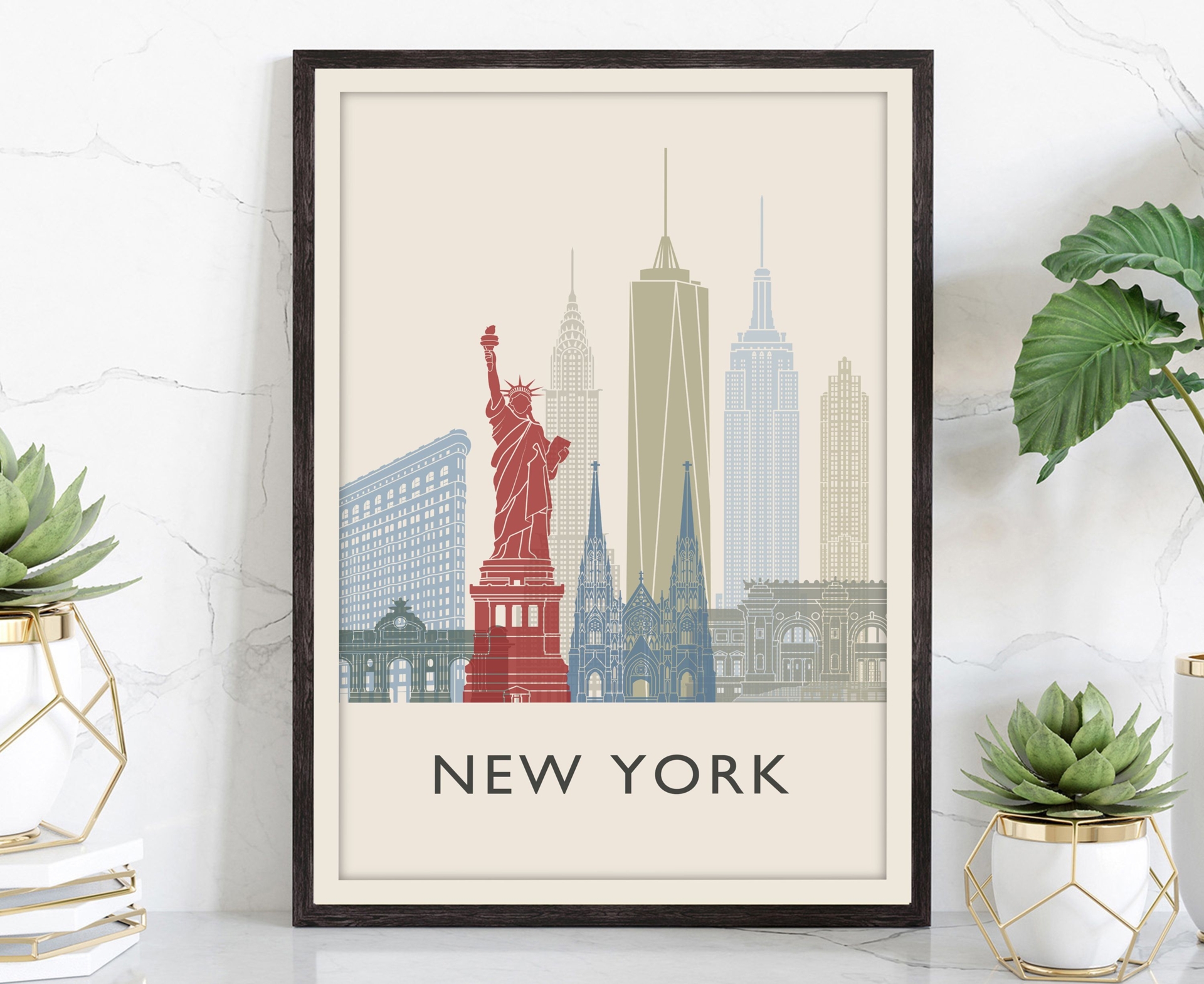 NEW YORK POSTER, New York Skyline Poster Cityscape and Landmark Print, New York illustration Wall Art, Office Wall Decor, Home Wall Art