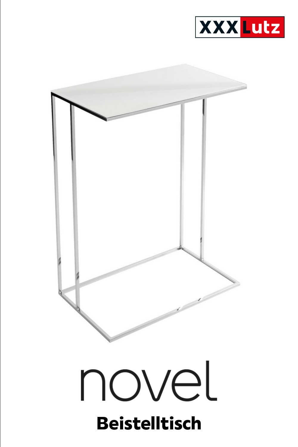 Novel Beistelltisch Modern , Wei, Chrom , Metall, Glas , rechteckig , C-Form , 30x68x50 cm , Wohnzimmer, Wohnzimmertische, Beistelltische,