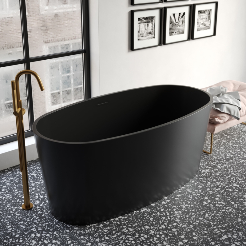 Ove 59.25" x 30 Freestanding Soaking Solid Surface Bathtub with Wetmar Bio