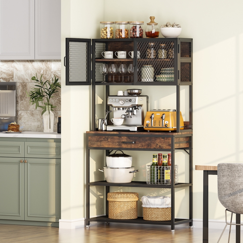 Perdido 31.49" W Baker's Rack Microwave Stand with Drawers and Cabinet Storage