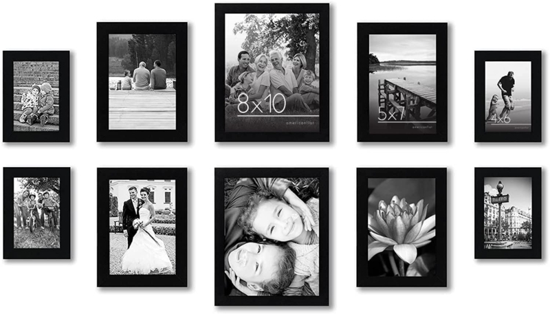 Picture Frame Set, 10 Pieces with Two 8x10, Four 5x7, and Four 4x6, Black