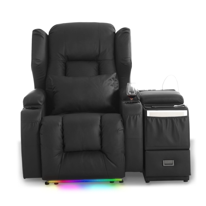 Power Recliner Chair with Multi-Functional Console Set, LED Light, Cup Holders, Free Pillows