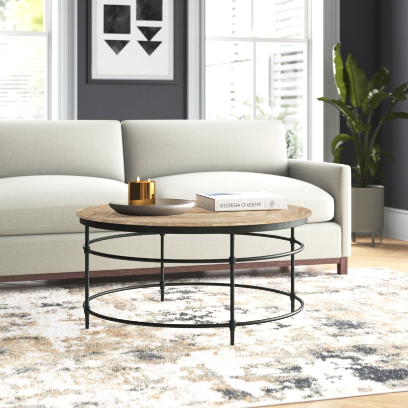 Rainville 38" Mango Solid Wood And Metal Round Coffee Table
