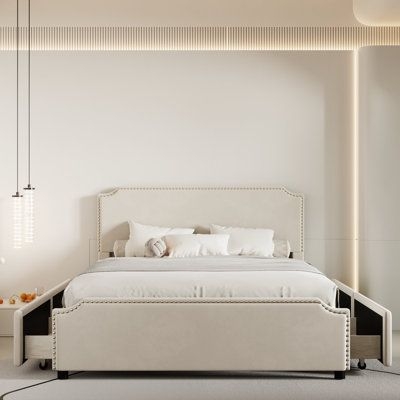 Red Barrel Studio Nayard Bed Upholstered / Velvet in Brown | 39 H x 64 W x 85.4 D in | Wayfair
