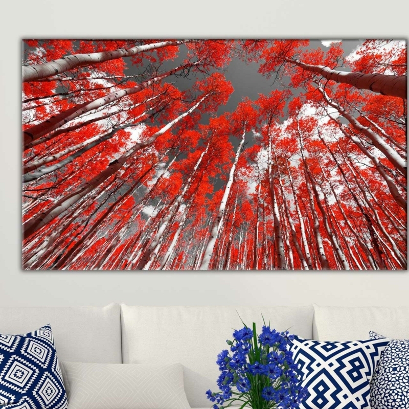 'Red Sky Trees' Graphic Art Print on Wrapped Canvas