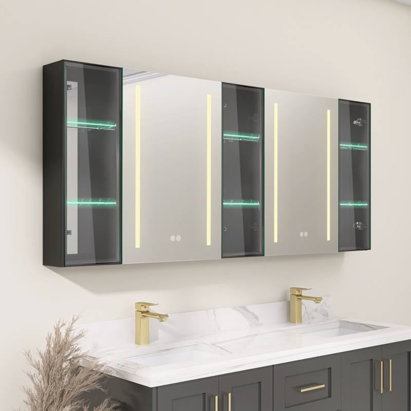 Rousey Surface Mount Frameless LED Medicine Cabinet with 3 Adjustable Shelves and LED Lighting