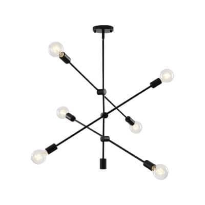RRTYO Amiya 6-Lights Black Modern Chandelier with Sloped Ceiling Adapter