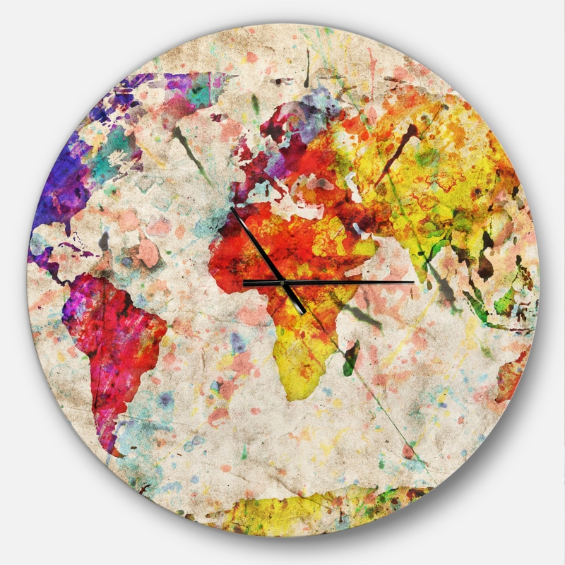 Saer Vintage World Map Watercolor - Modern wall clock