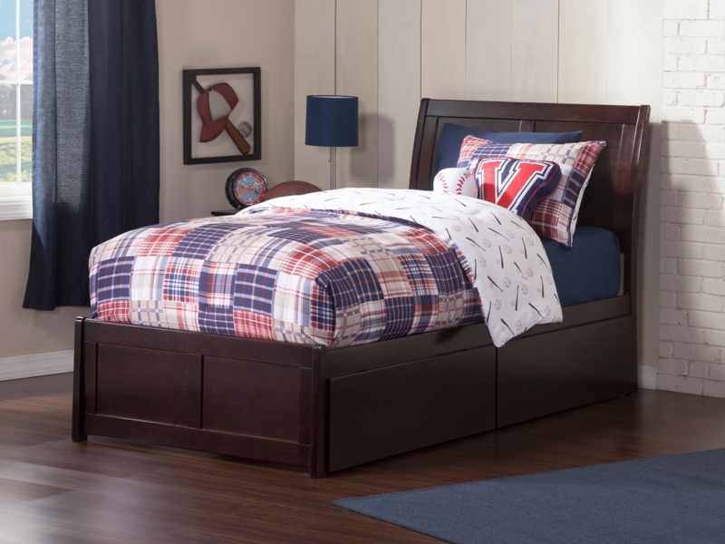 Salem Solid Wood Sleigh Storage Platform Bed with Matching Footboard and Under Bed Drawers
