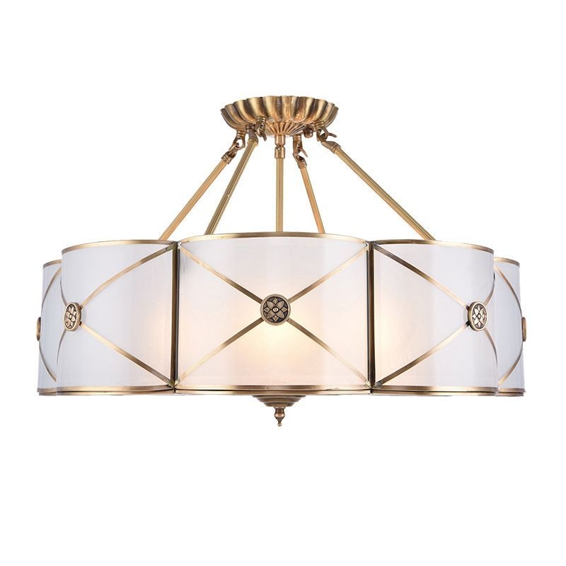 Scalloped Semi-Flush Ceiling Light Traditional Glass Ceiling Mount Chandelier for Bedroom - Brass