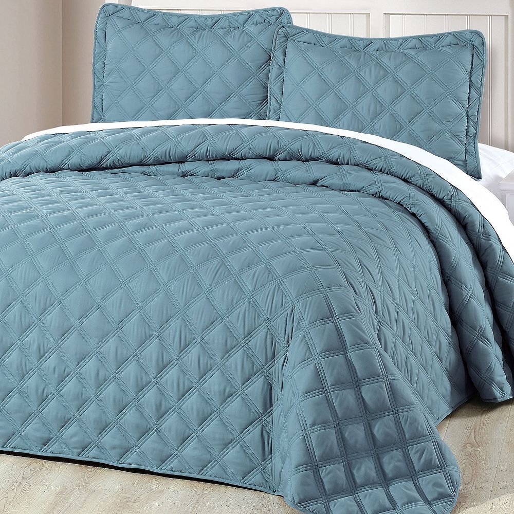 Serenta Charleston Down Alternative 3-Piece Bedspread and Sham Set, Blue, Twin